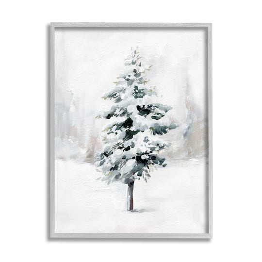 Stupell Industries Wintery Snow Tree Scene Framed Giclee Art